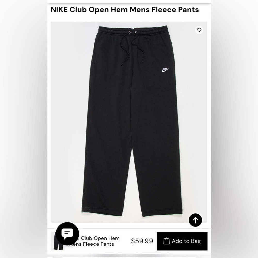Nike Men's Black Fleece open hem pants